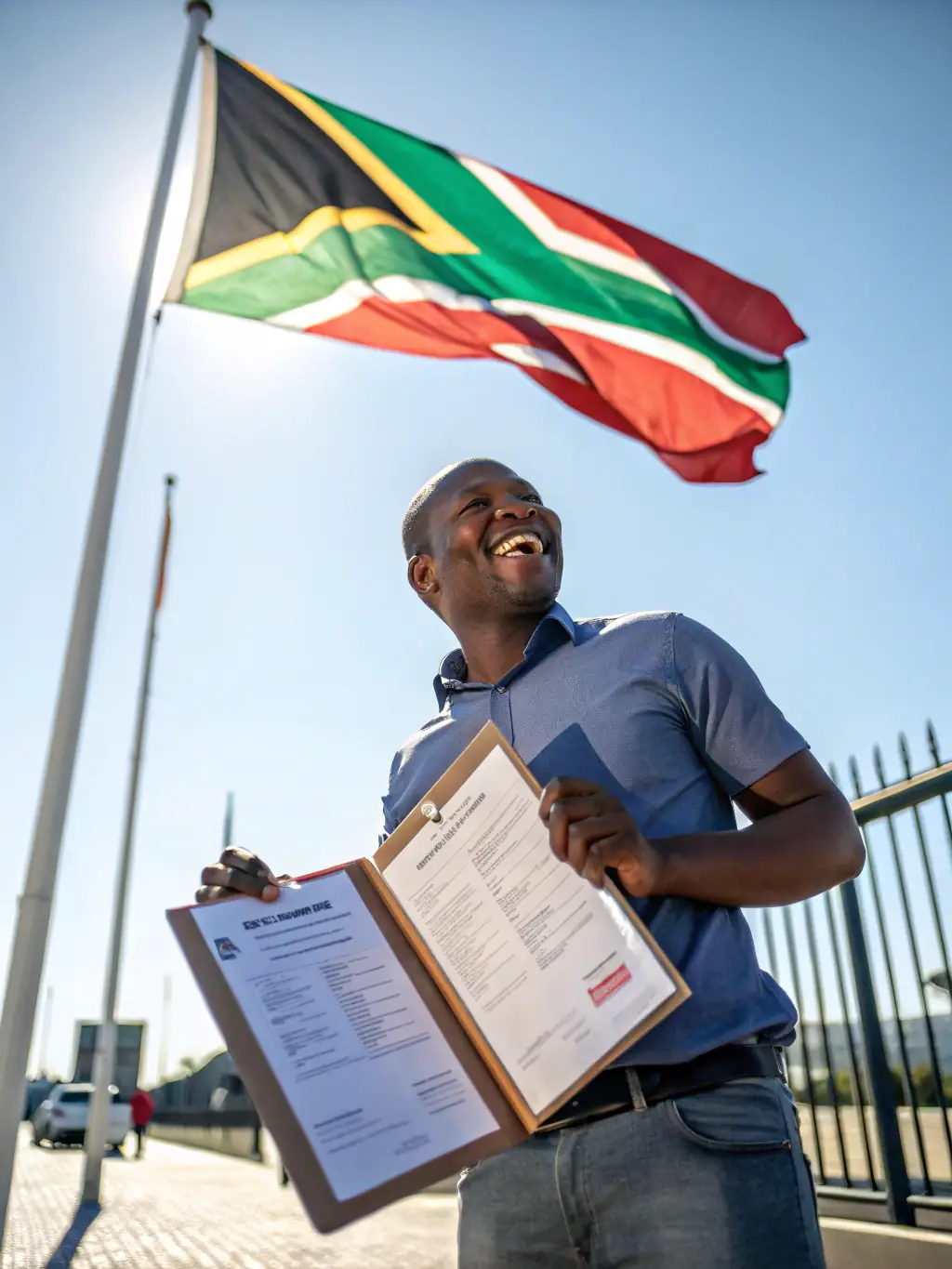 A South African business owner receiving a leadership award, surrounded by their team, symbolizing successful leadership and company culture.